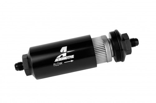 40 Micron Black Fuel Filter with Male AN-06 Ports & Stainless Mesh Element