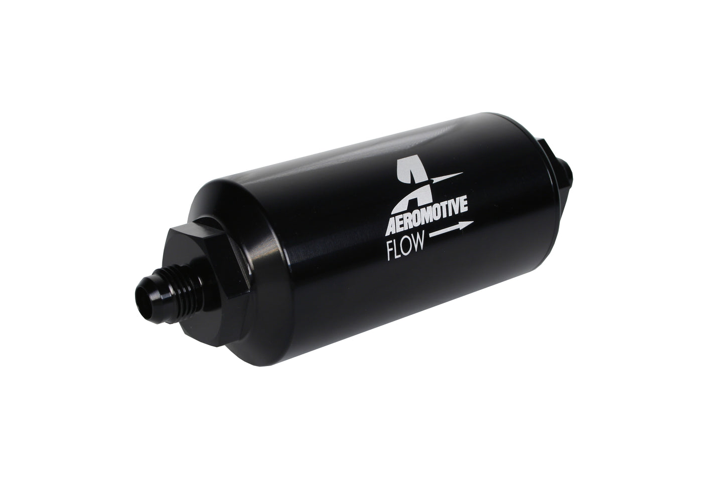 238 Micron Black Fuel Filter with Male AN-06 Ports & Stainless Mesh Element