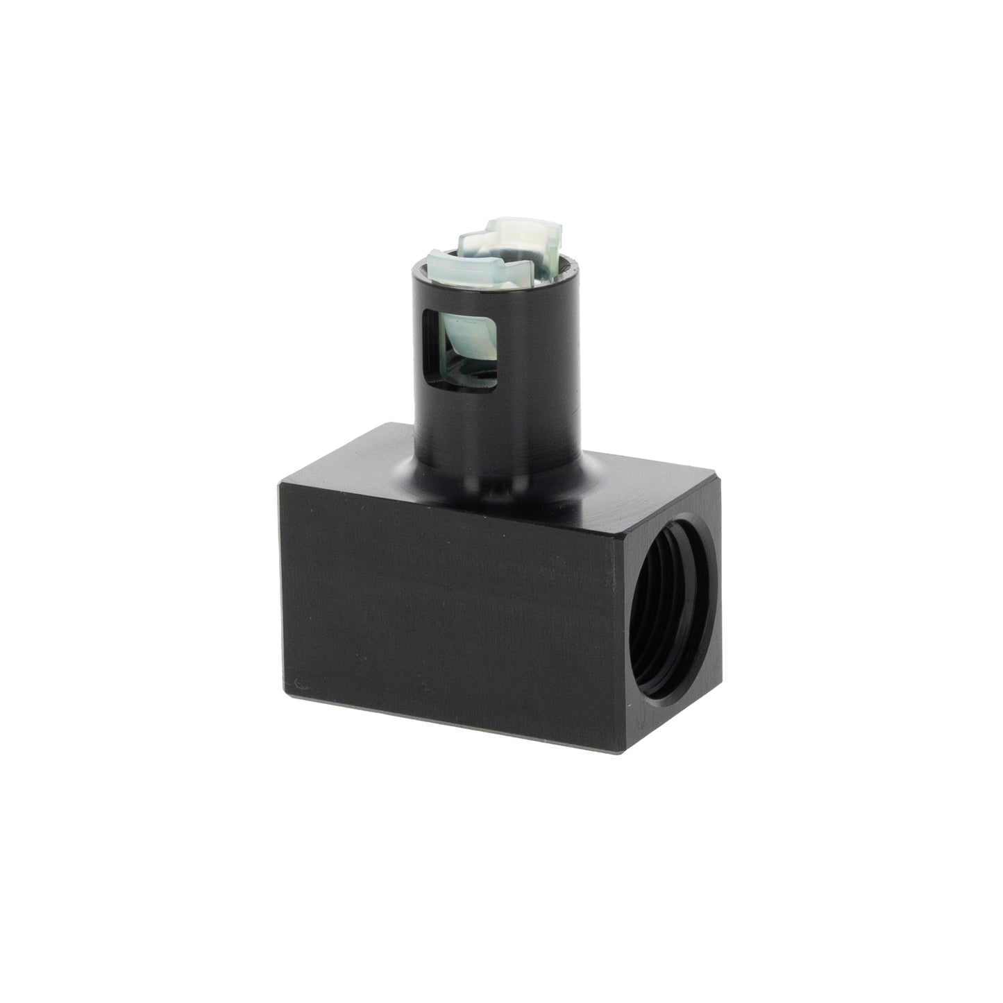 Fitting Tee, 2x AN-08 ORB Port On Run, 5/16" Female Quick Connect On Branch