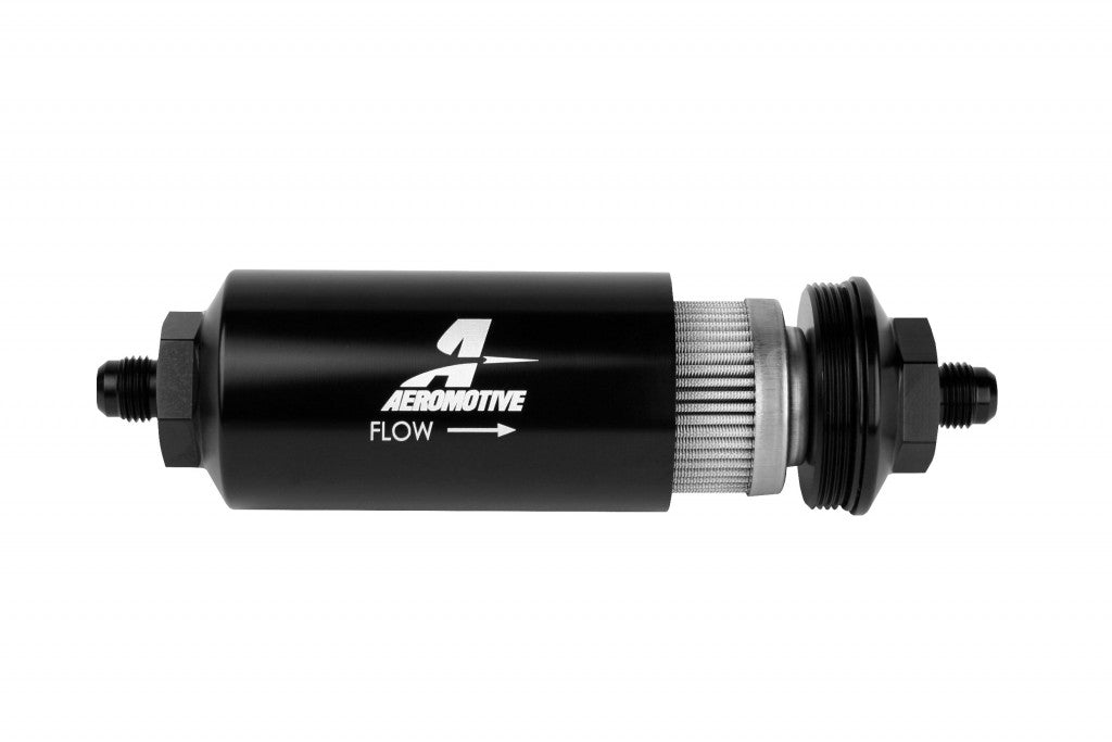 Aeromotive 6an Inline Fuel Filter 100 Micron 2in OD Black Aeromotive 6an Inline Fuel Filter 100 Micron 2in OD Black
