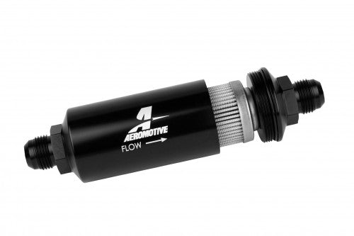 40 Micron Black Fuel Filter with Male AN-10 Ports & Stainless Mesh Element
