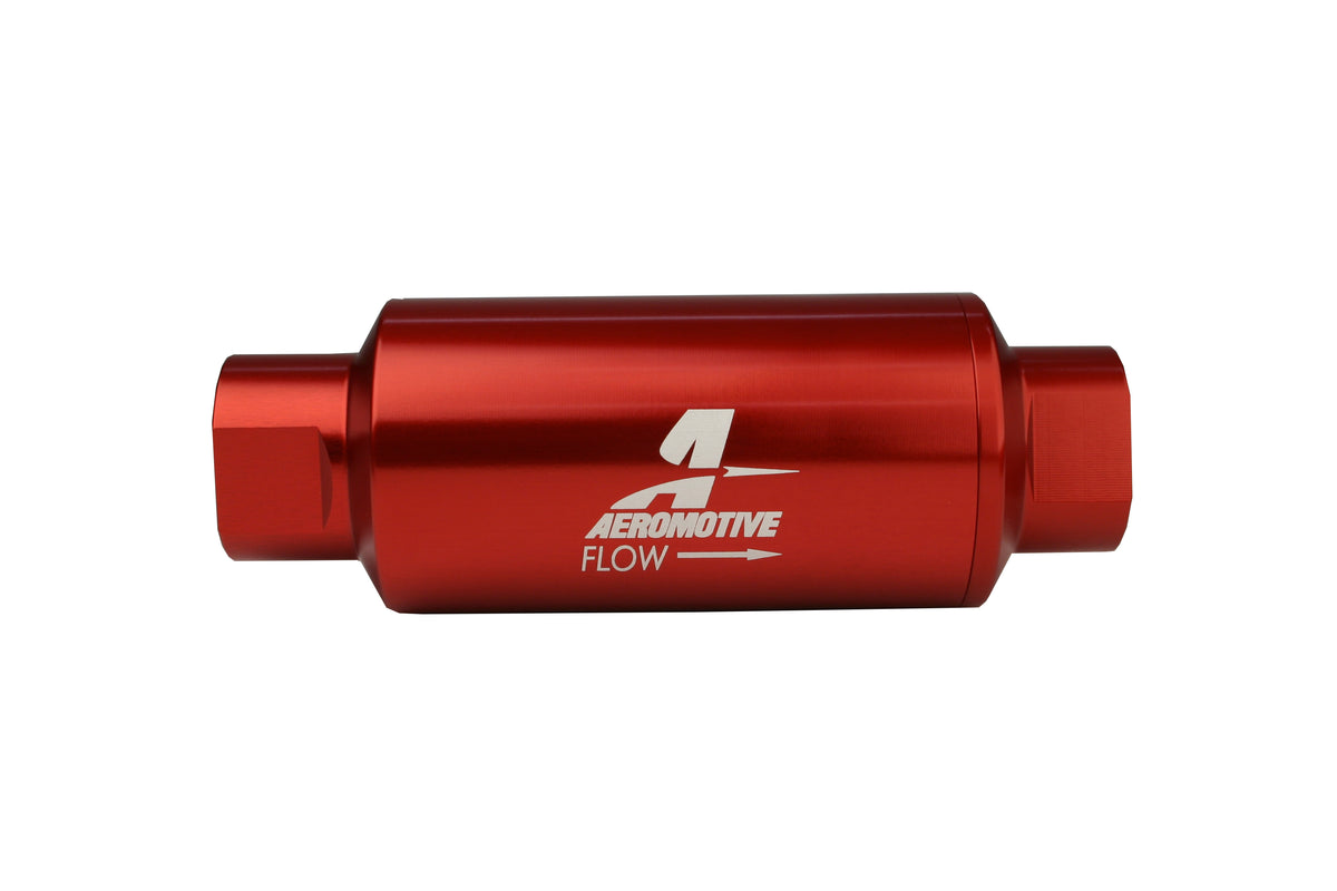 40 Micron Red Fuel Filter with ORB-10 Ports & Stainless Mesh