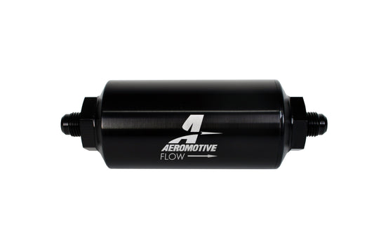 40 Micron Black Fuel Filter with Male AN-06 Ports & Stainless Mesh Element