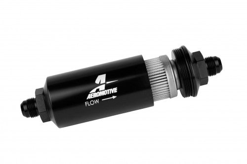 40 Micron Black Fuel Filter with Male AN-08 Ports & Stainless Mesh Element