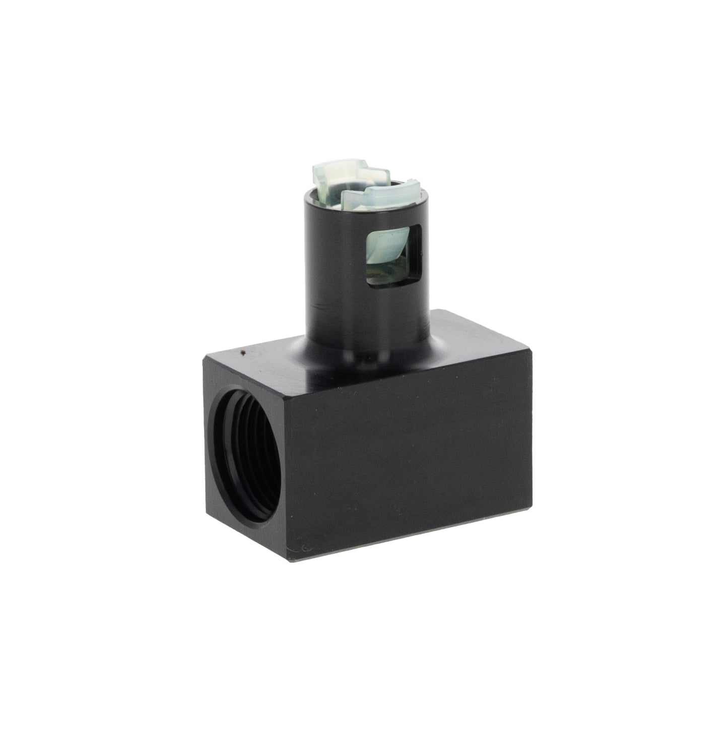 Fitting Tee, 2x AN-08 ORB Port On Run, 5/16" Female Quick Connect On Branch