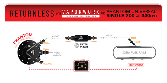 Phantom Stealth 200/340 LPH Returnless In-Tank Fuel System with VaporWorx PWM Controller