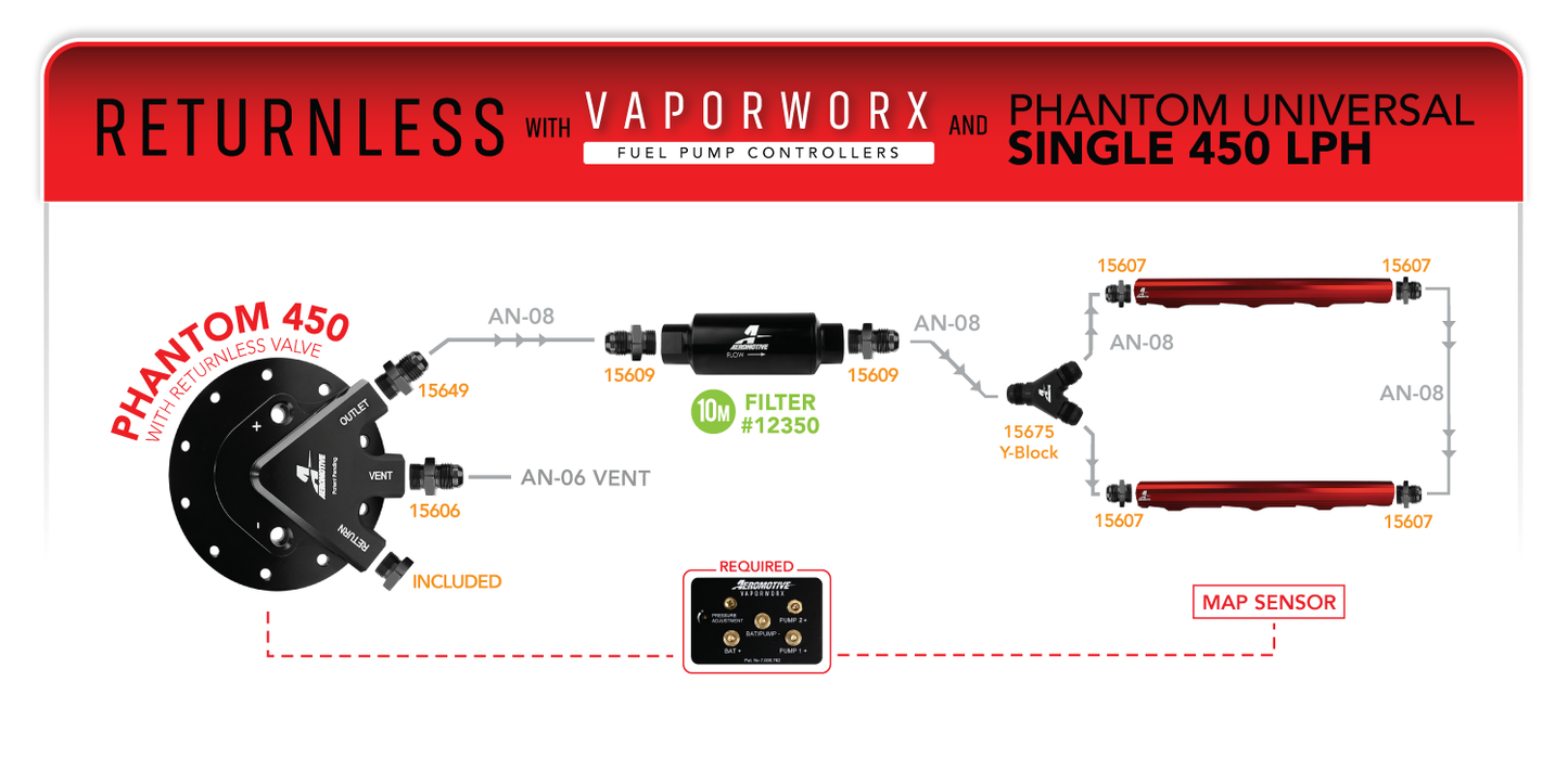 Phantom Stealth 450 LPH Returnless In-Tank Fuel System with VaporWorx PWM Controller