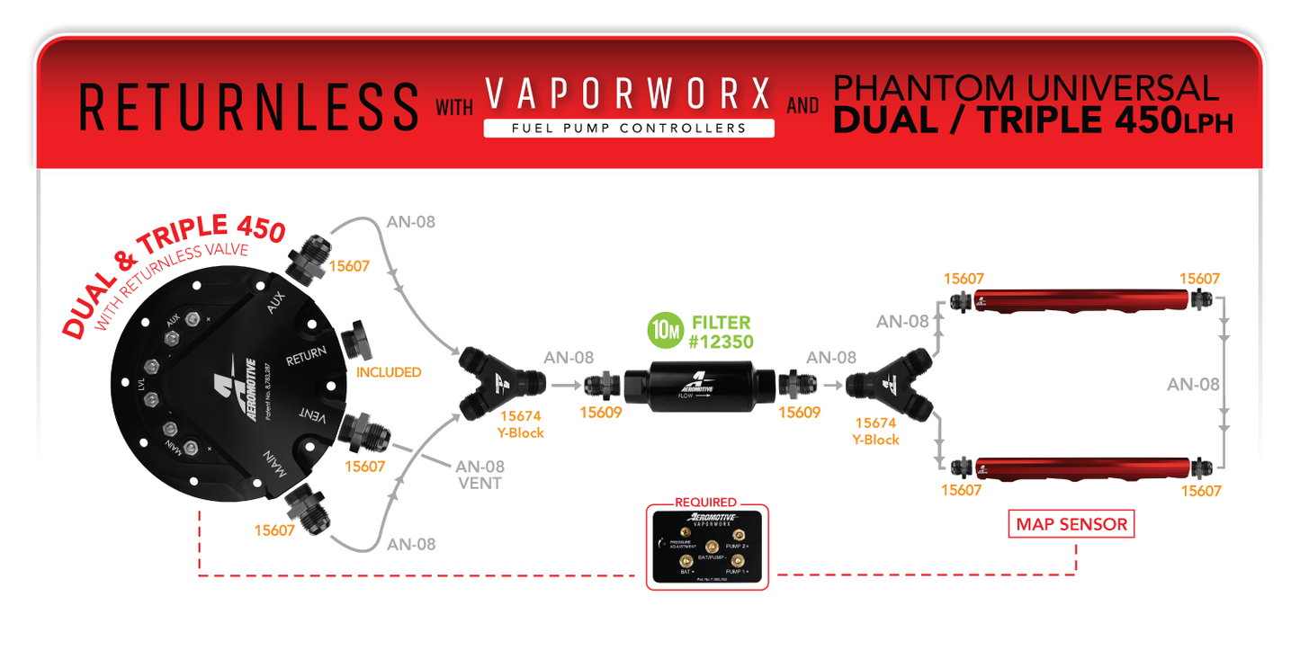 Phantom Stealth Dual 450 LPH Returnless In-Tank Fuel System with VaporWorx PWM Controller
