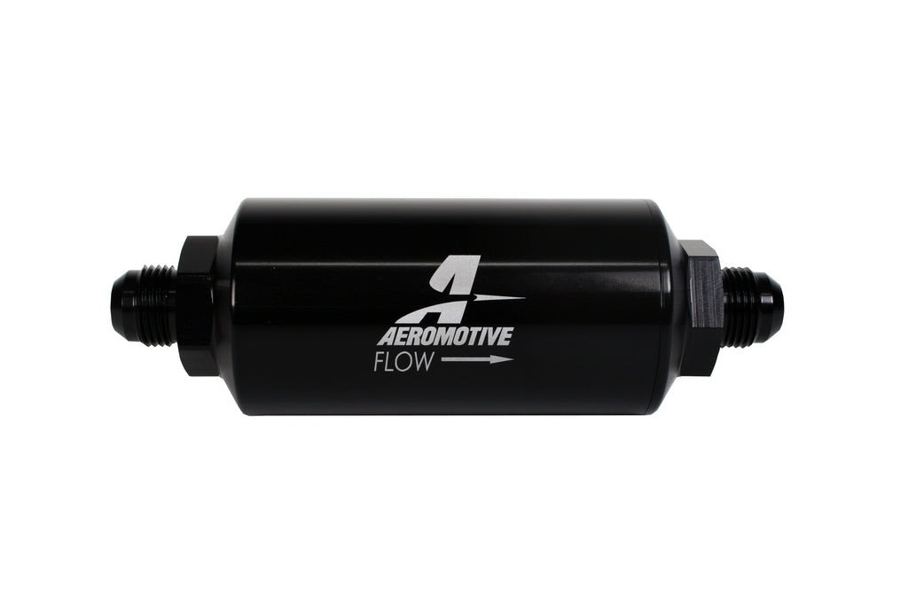 40 Micron Black Fuel Filter with Male AN-08 Ports & Stainless Mesh Element